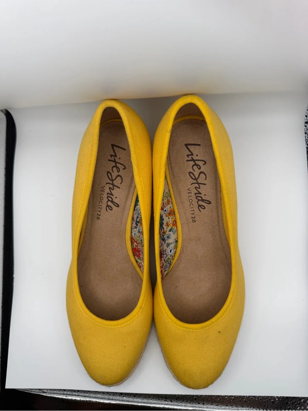 Life Stride Yellow Espadrille Wedges size 6